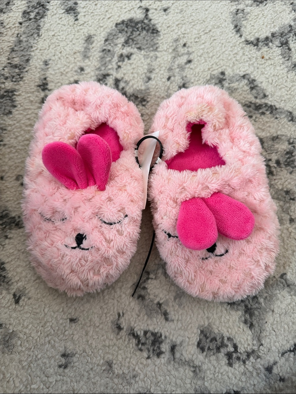 Pink Plush Bunny Slippers with Heart Ears